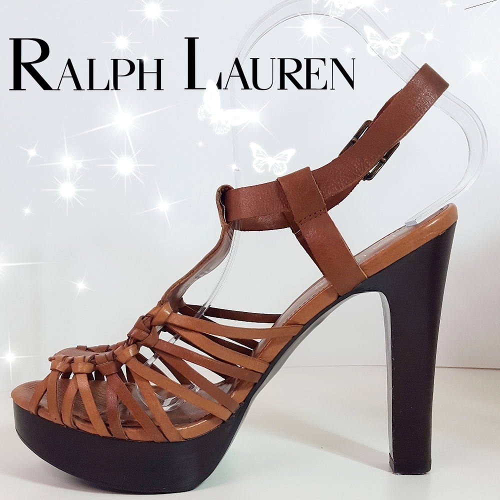 Ralph Lauren Platform Boho Heels🔥Leather Strappy|Ankle Buckle|Open Toe